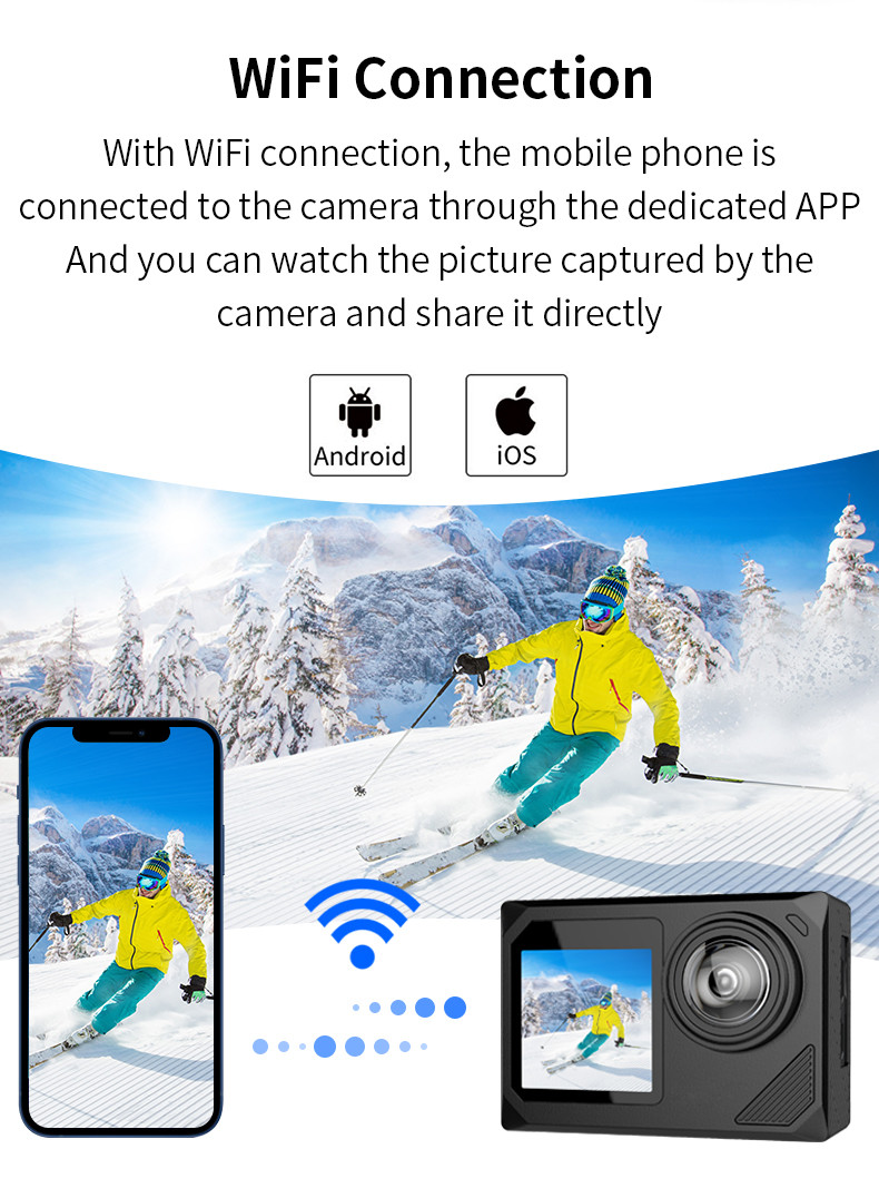 Wireless Selfie 1080P Sports Camera 400mAh Dual Screen Action