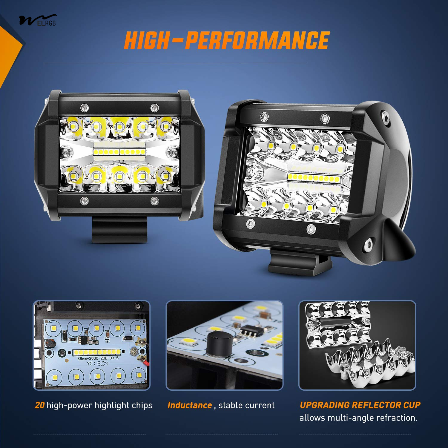 2 Pcs 4-inch 60W LED Pods with 2-inch Trailer Hitch Mounting Bracket for Spare Reverse Light