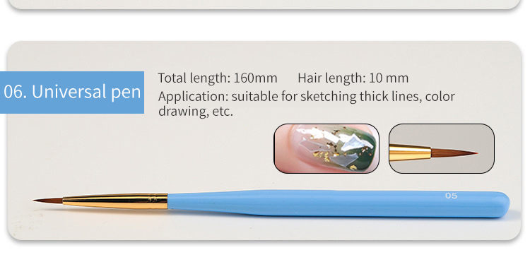 Synthetic Nylon Hair Gel Nail Art Brush 6pcs Nail Art Drawing Pen