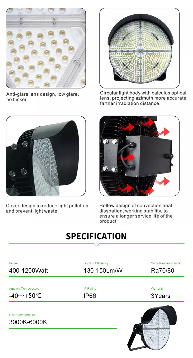 1000w high power tennis court floodlight for high pole sports area lighting
