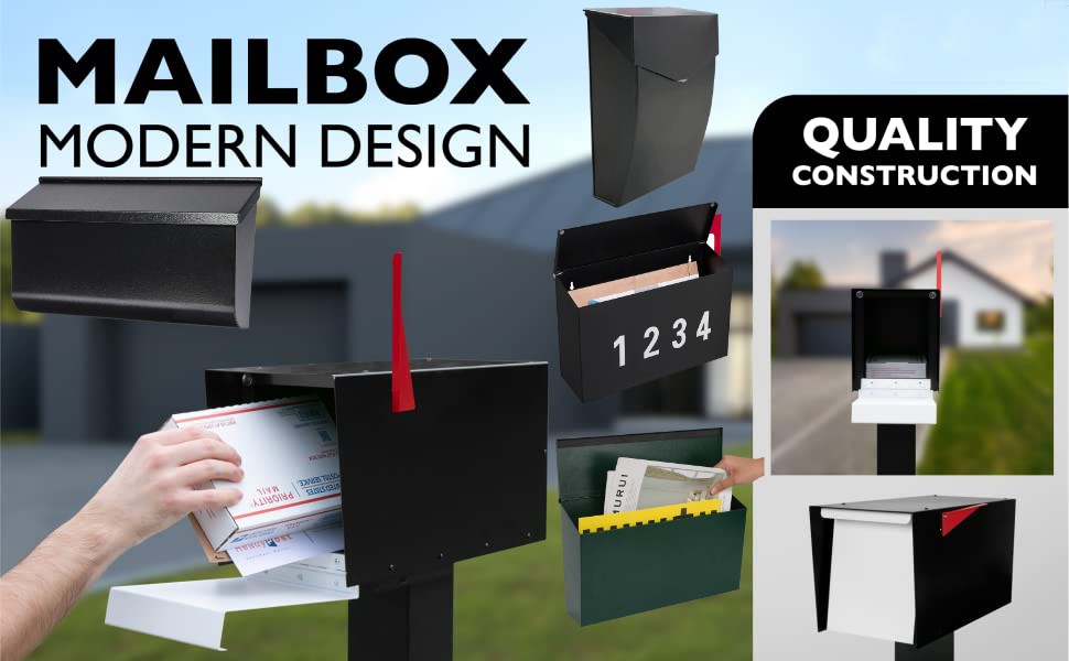 0.8mm Thickness Print Custom Logo Black Powder Coated Wall Mounted Mailbox for Outdoor