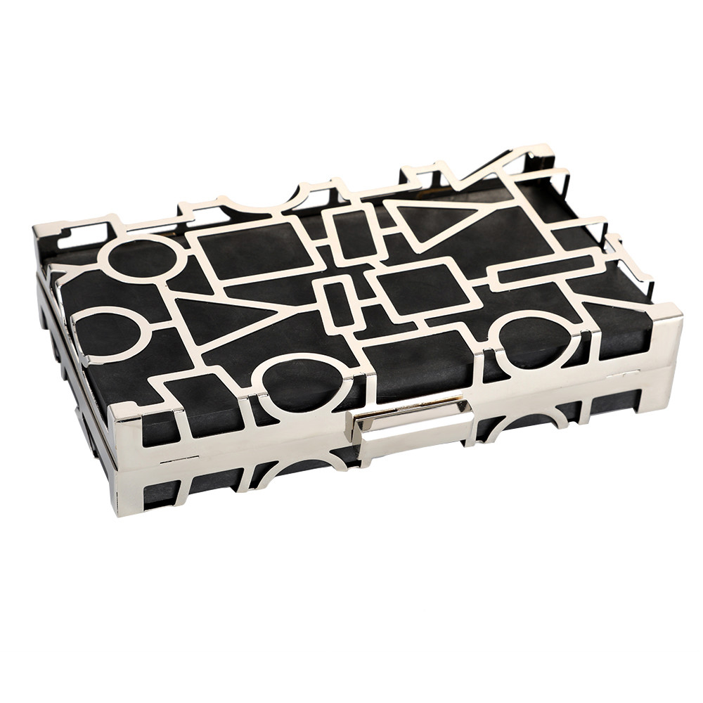 Cube Closure Square Clutch Frame Geometric Pattern Metal Clutch Frame