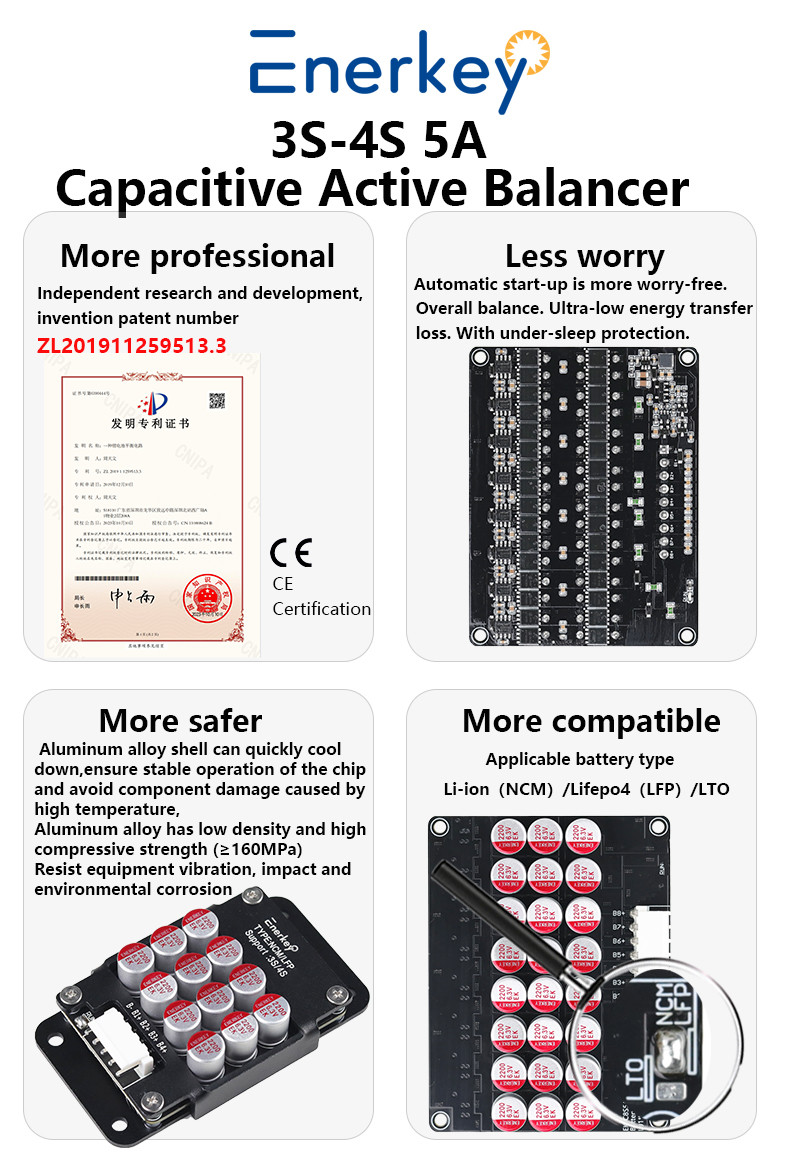 Enerkey 3S-4S 5A Battery Active Equalizer with Aluminum Shell Li-ion/Lto/Lifepo4 Battery Equalization for Electric Car