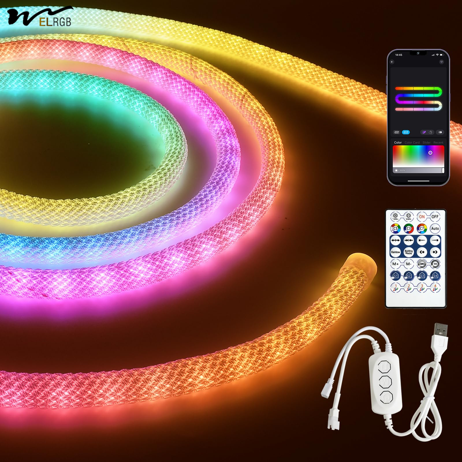 9.8ft Neon Light with USB RGB Smart IC IP65 Waterproof 50LED/M App Controllable