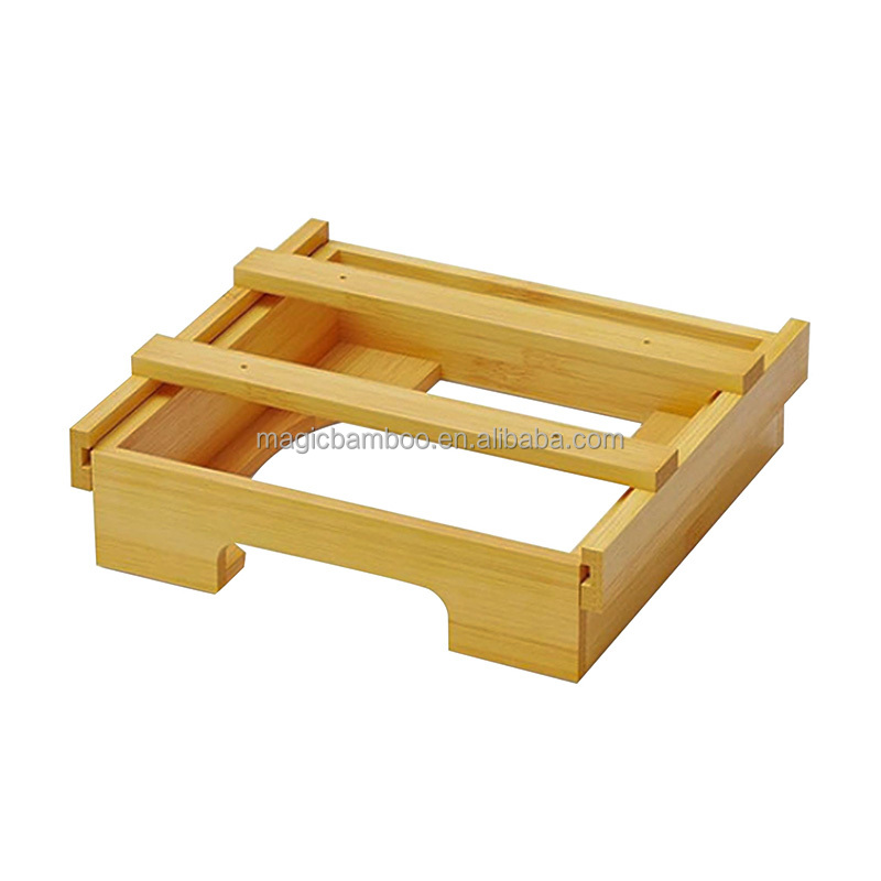 Adjustable Bamboo Kitchen Shelf Organiser Single Tier Under Cabinet Paper Plate Dispenser