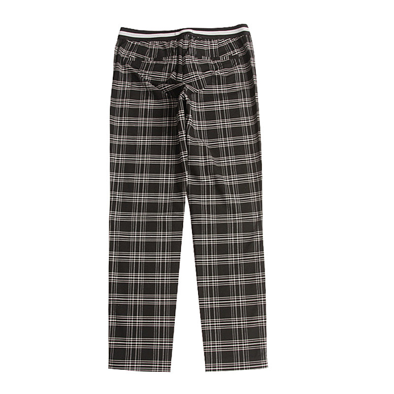Stockpapa Black And Coffee Half Elastic Waist Plaid Skinny Pants womens