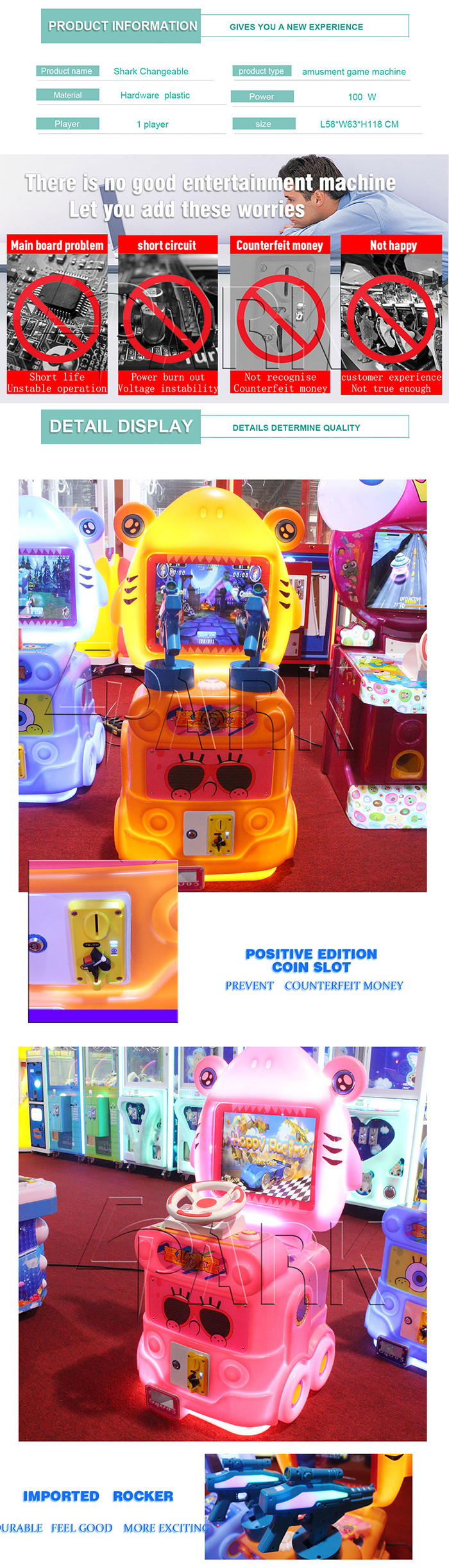 Plastic Housing Kids Amusement Game Machines Coin Operated For 1 Player