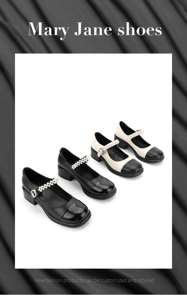 Round Head Wrap Toe Womens Leather Flat Shoes Black And White Stitching