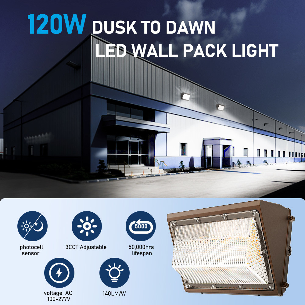 140lm/W Outdoor 120W LED Wall Pack Light IP65 Waterproof Slim For Parking Area Pathway