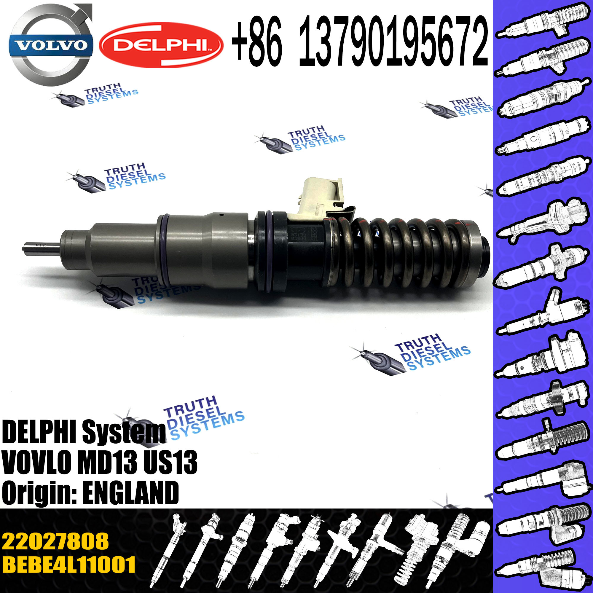22027808 BEBE4L11001 New Diesel Fuel Injector For E3.5 /VOL TRUCK MD13 US13, 85013612 22027808 85013611