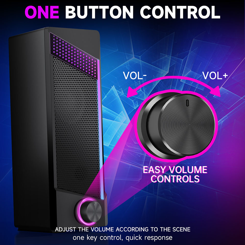 Desktop Gaming Speakers with Rich Bass USB Powered Portable RGB Computer Volume Control