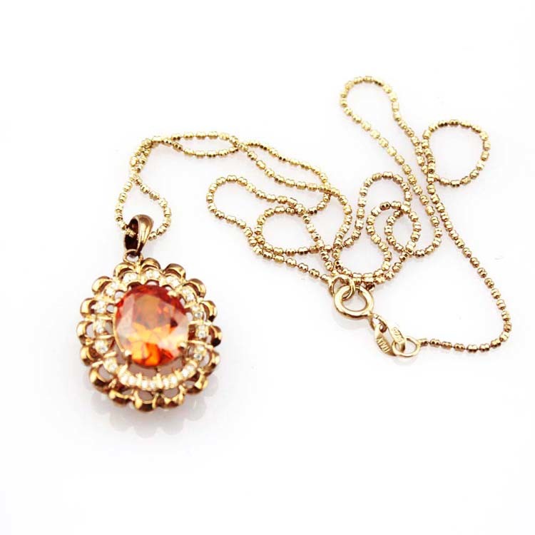 925 Silver 9mmx11mm Oval Amethyst Cubic Zircon Pendan Silver Chain Necklace (PSJ0178)