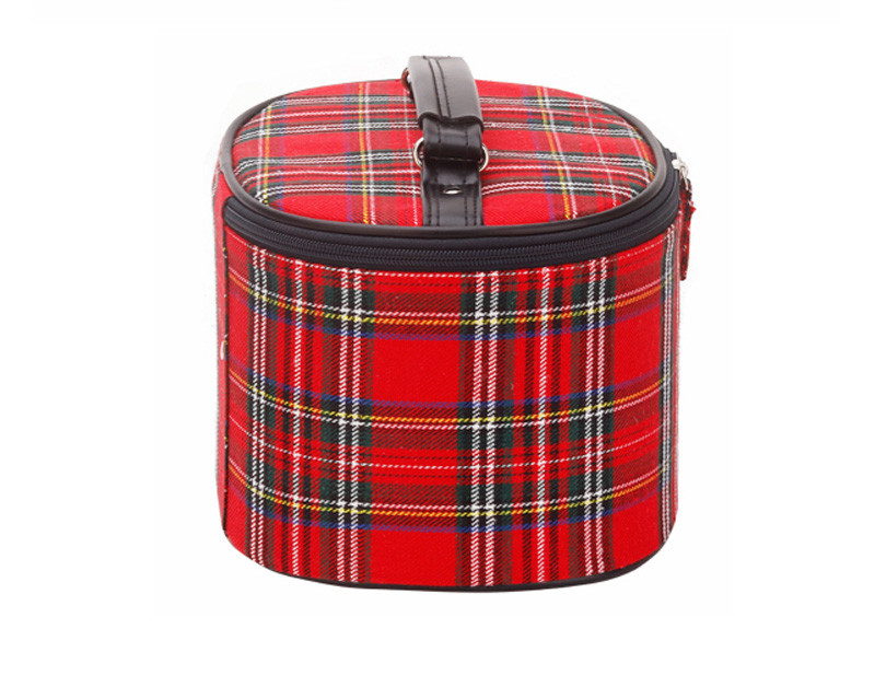 Korean Style Custom Print Logo Grid Cylinder Cosmetic Bag