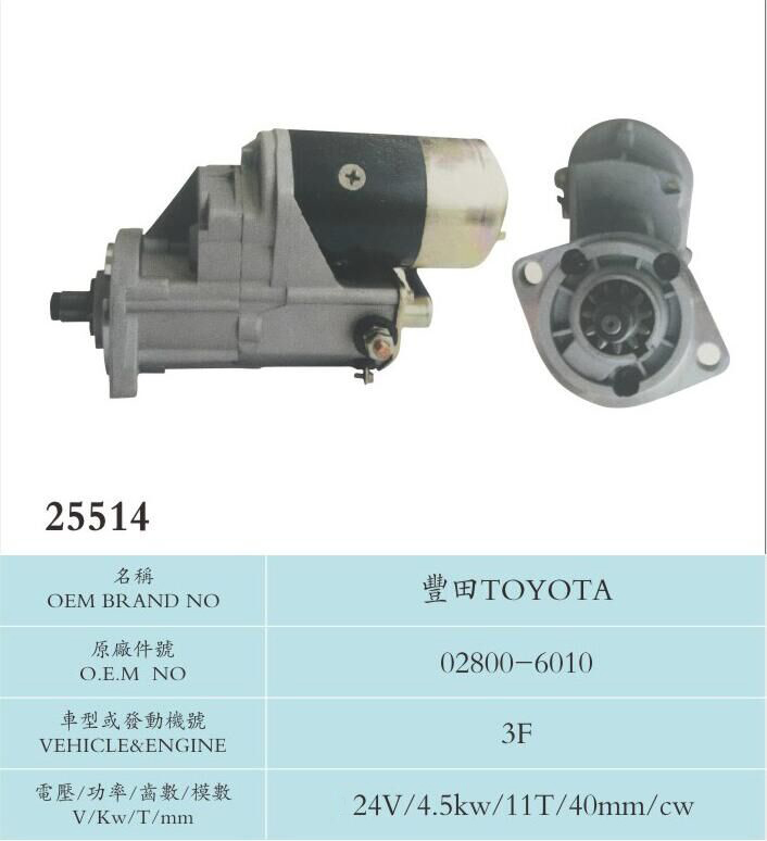 Toyota Auto Spare Engine Part Nippondenso Starter Motor 02800-6010 3F