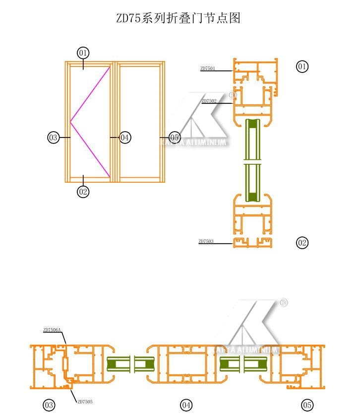 Glass Sliding Bi Folding 6063 Aluminium Door Frame Profile Thermal Insulation Waterproof