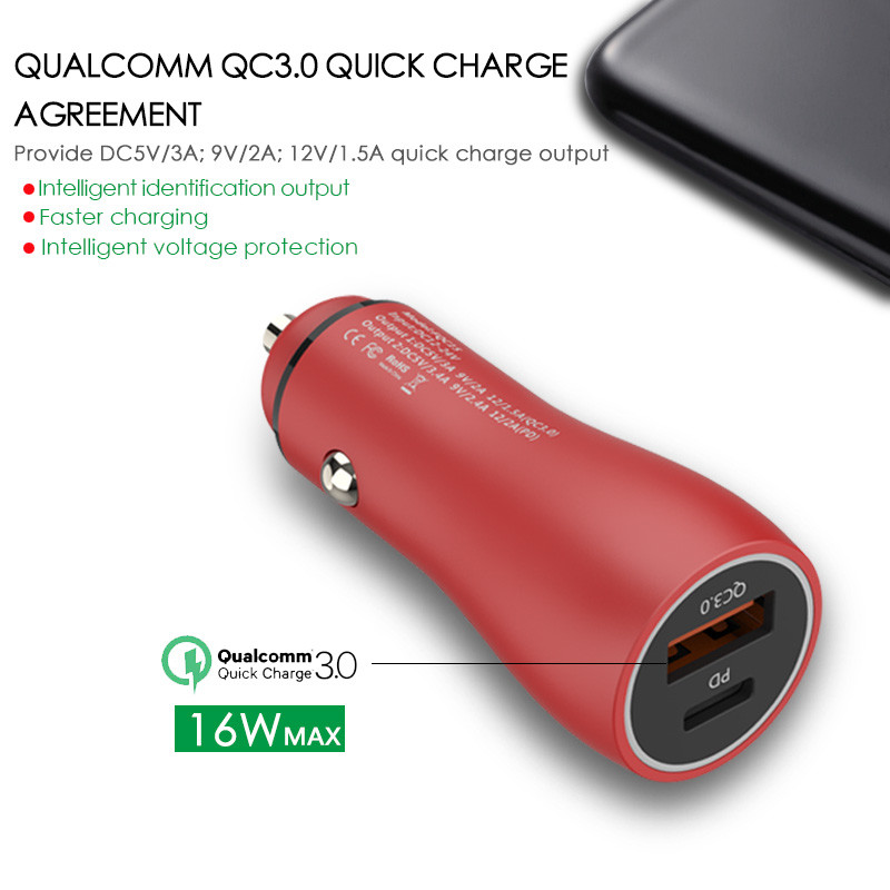 PD+QC3.0 CAR CHARGER FAST USB CAR CHARGER Compatible with all smart phones, type-c fast car charge