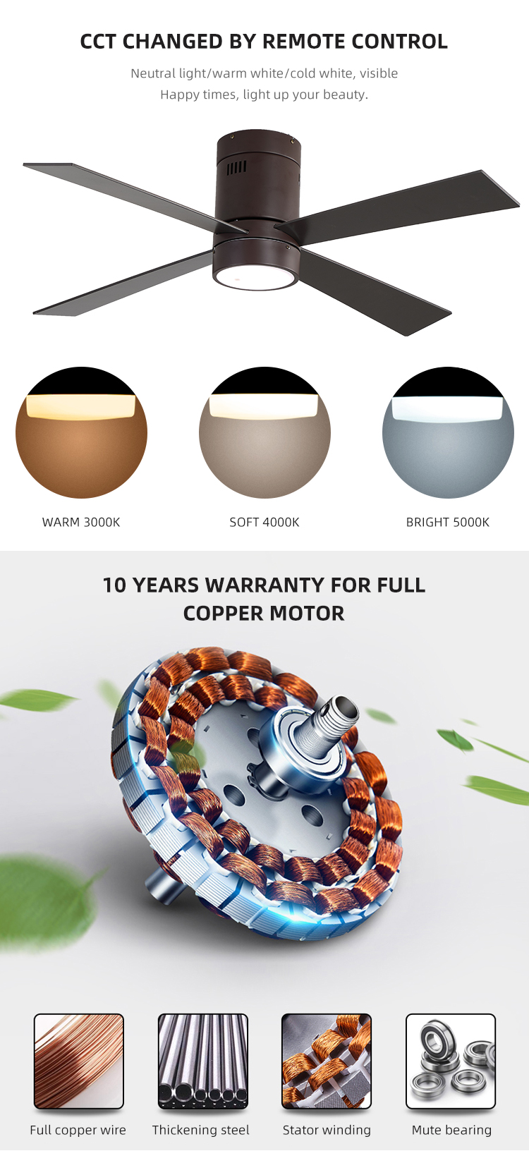 65W 48Inch 4 Metal Blade Modern Style Ceiling Fan