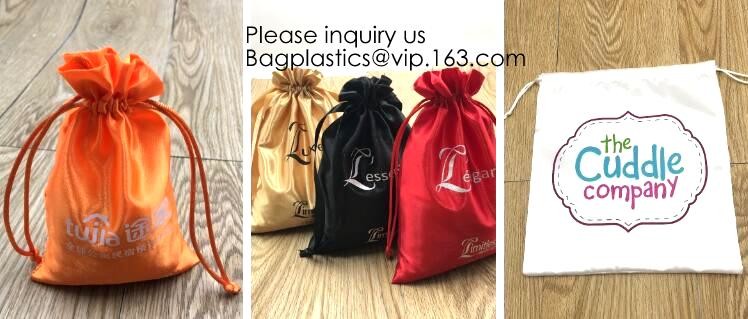 Black Satin Drawstring Bag With Gold Printing And Ribbon, Various Color Thick Matt Satin Dust Bag,Small Silver Satin Dra