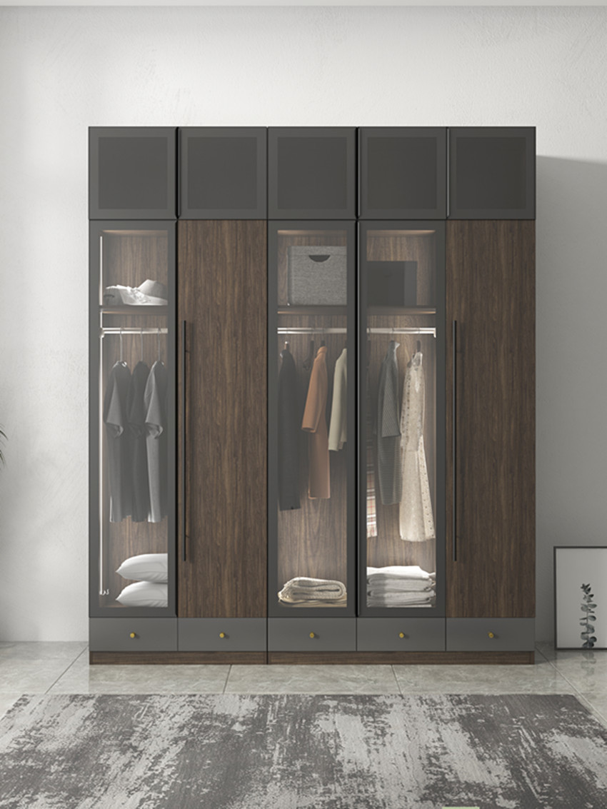 5 Star Hotel Rural Modern Simple Wardrobe Wood Panel Drawer Sliding Door Closet