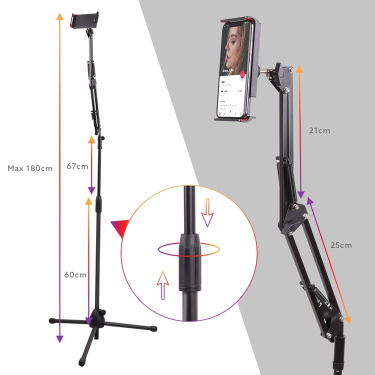 Bedroom ABS 180cm Long Tripod Stand For Mobile Phone