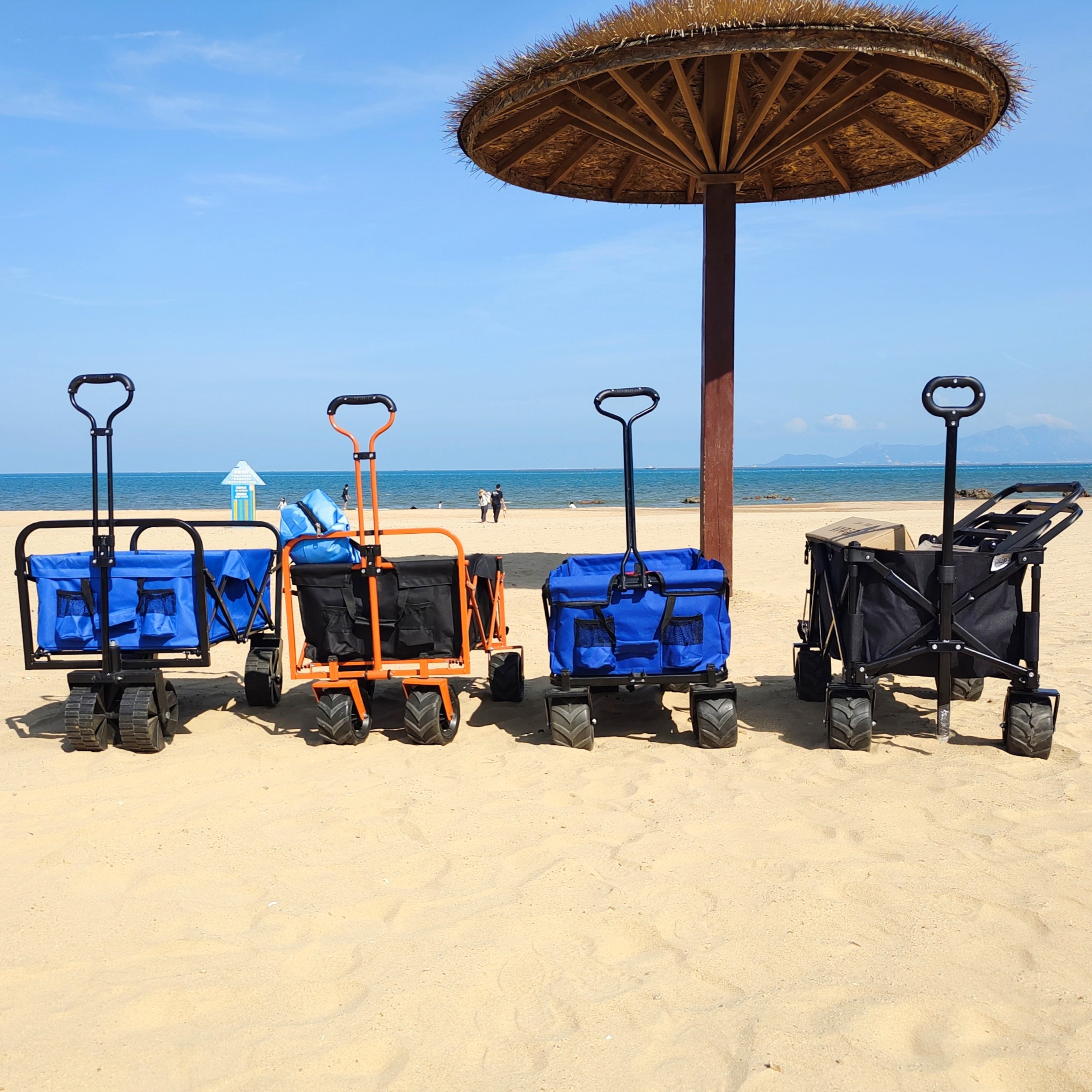 Folding Camping Cart Wide PP Wheels Large Capacity Collapsible Beach Wagon Cart
