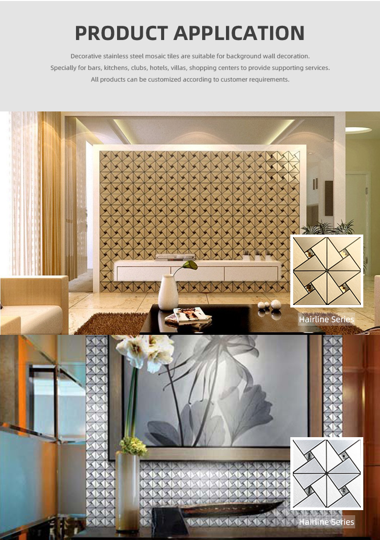 201 304 Hairline Copper Color Stainless Steel Mosaic Tile Backsplash Sheets 6mm