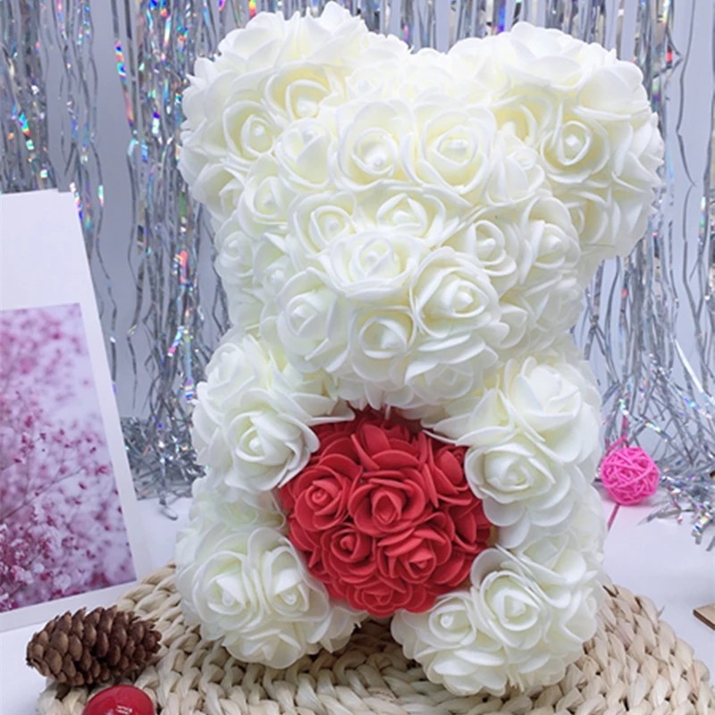 Wholesale Preserved rose bear with heart popular size 25cm teddy bear of roses