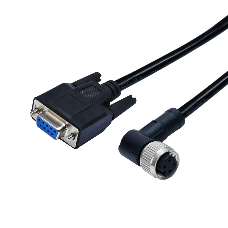 Waterproof M12 Female 4pins 90 degree A Code Molding To D-Sub 9 Pins Connector