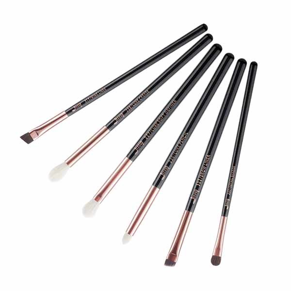 metal ferrule double crimped Mini Eye Brush Set Black And Rose Gold Color