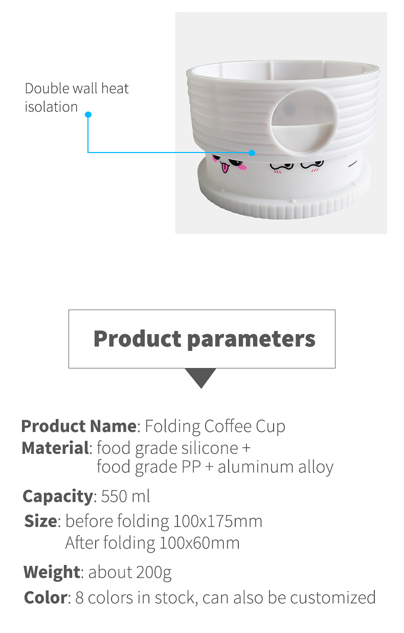 550ml 18oz Collapsible Silicone Coffee Cup Silicone Household Products White