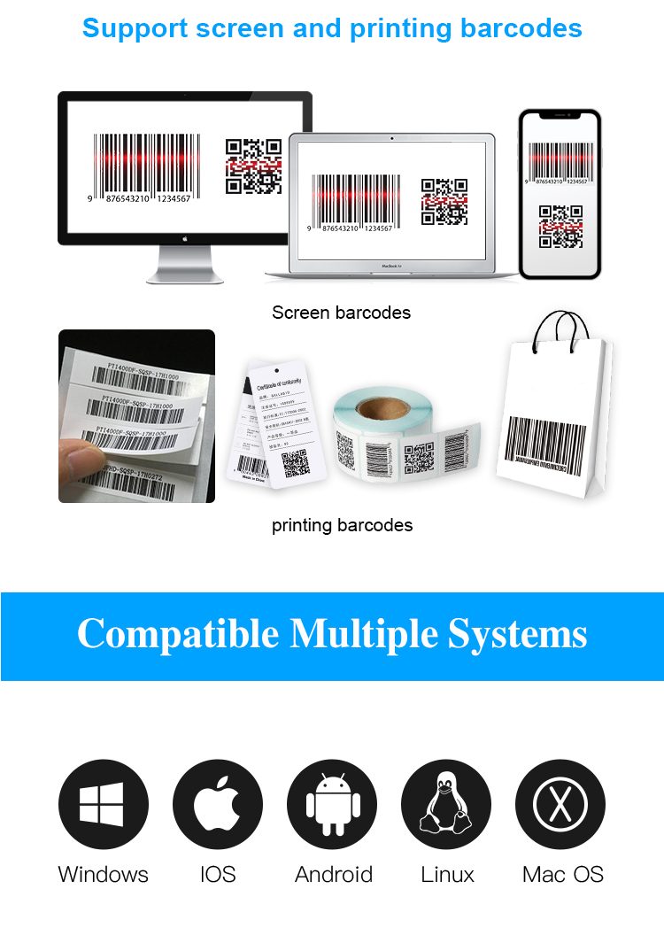 USB RS232 1D 2D Barcode Scanner 32 Bit CMOS Kiosk Barcode Scanner