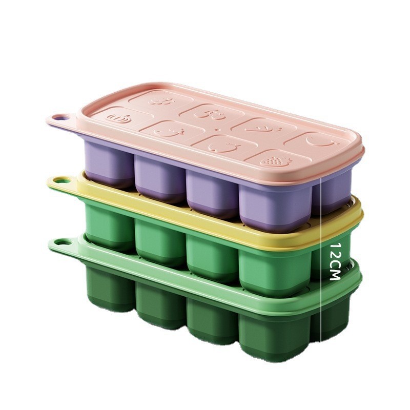 Ice Cube Tray With Lid And Bin, 4 Pack Silicone Plastic Ice Cubes Trays For Freezer With Box/Container, Stackable With Storage Iced Bucket Kits, Scoop