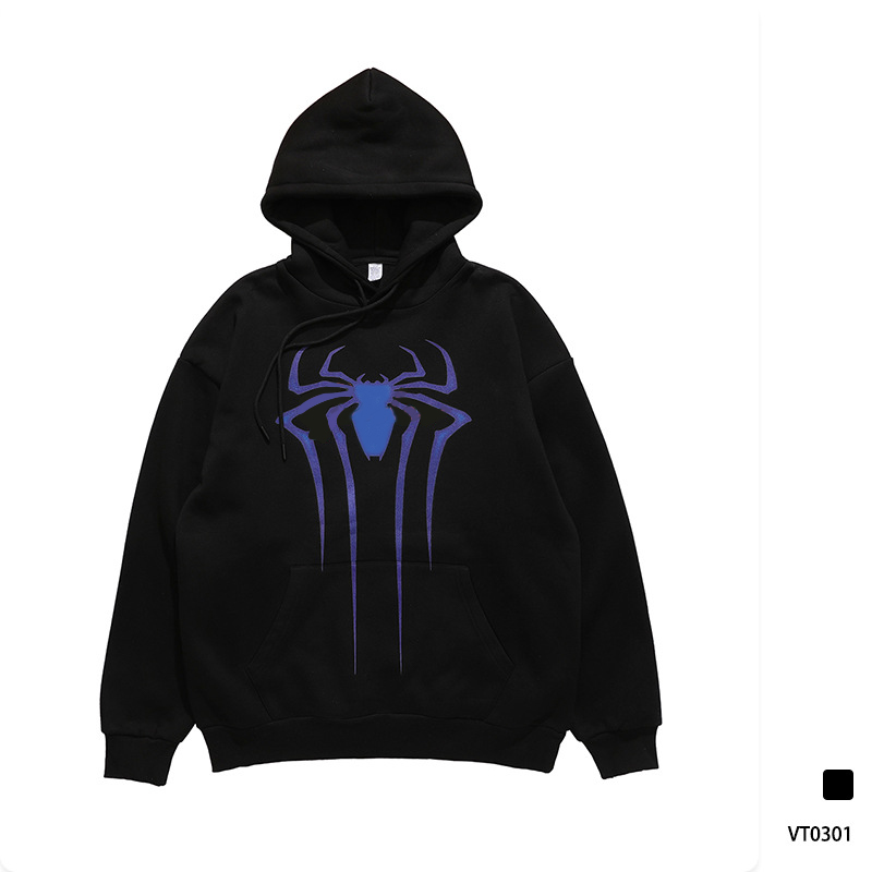 2023 Autumn-Winter Oversized Crew Neck Cotton Sweatshirt with Spider Logo Print Plus Fleecy Hoodie in M Size