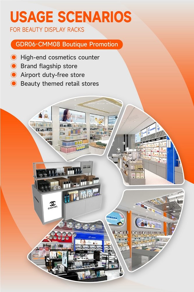 GDR06-CMM08 Makeup Display Stand with 60mm Soft Film Light Box and LED Strips for High-End Cosmetics Store