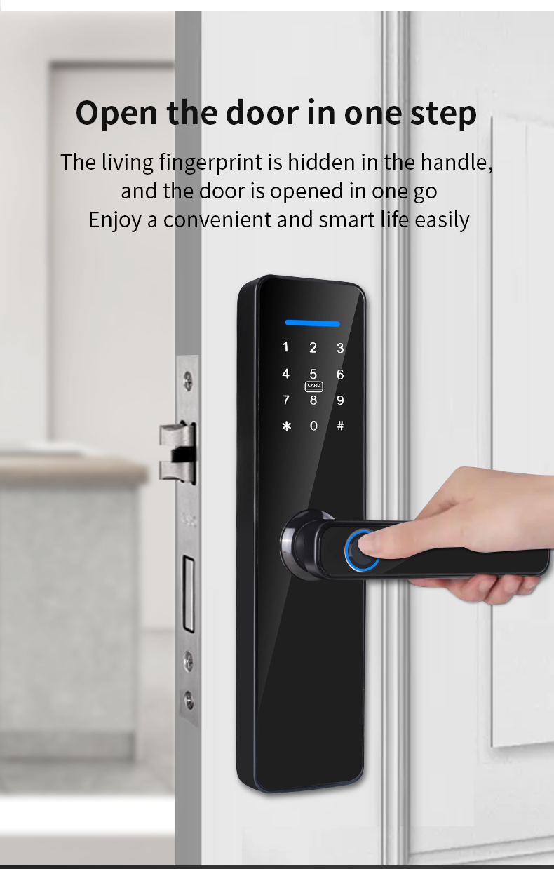 CE RoHS Biometric Fingerprint Door Lock Works With Password IC Card Key Smart APP