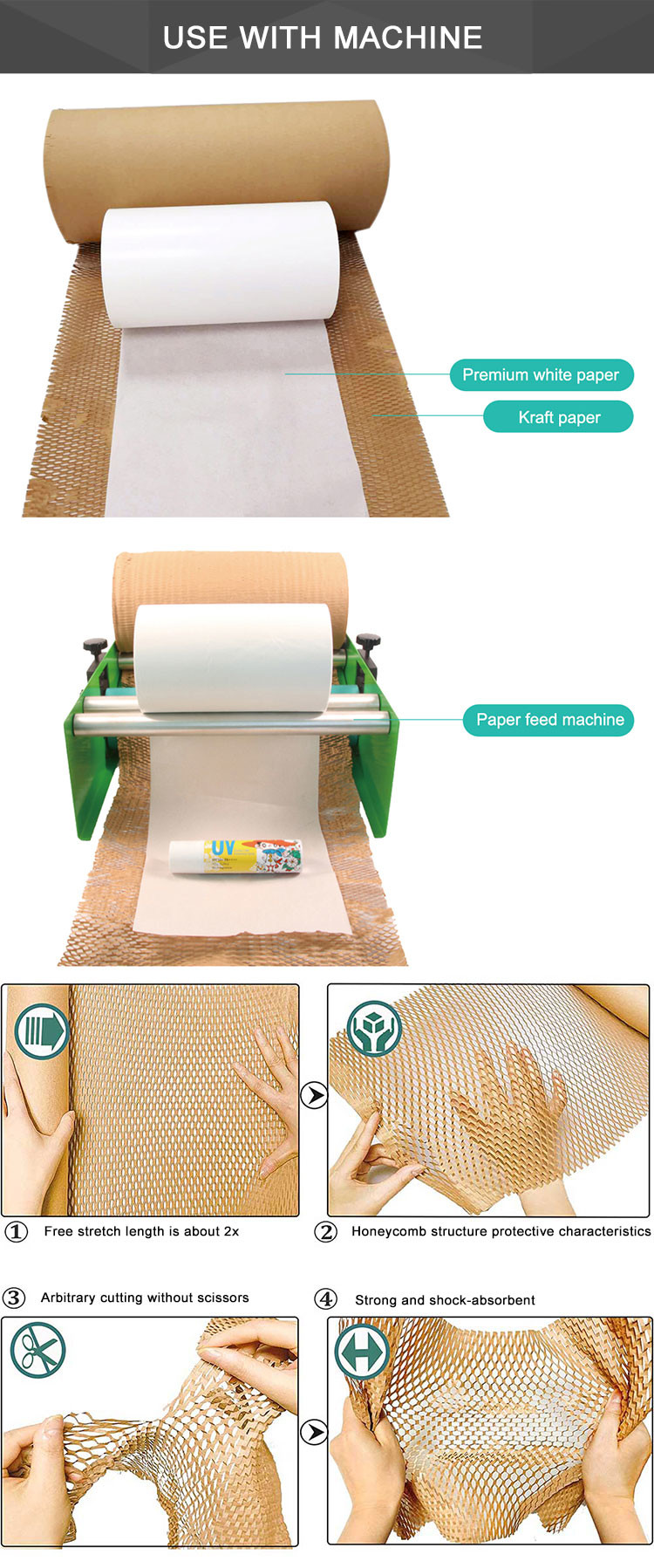 OEM ODM Honeycomb 500mm Eco Wrapping Paper Degradable Kraft Buffer