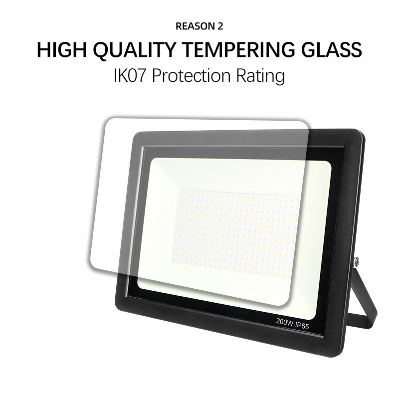 Tempered Glass Lens 80-90lm/W 200W LED Flood Lights High Lumen Adjustable 180 Degree