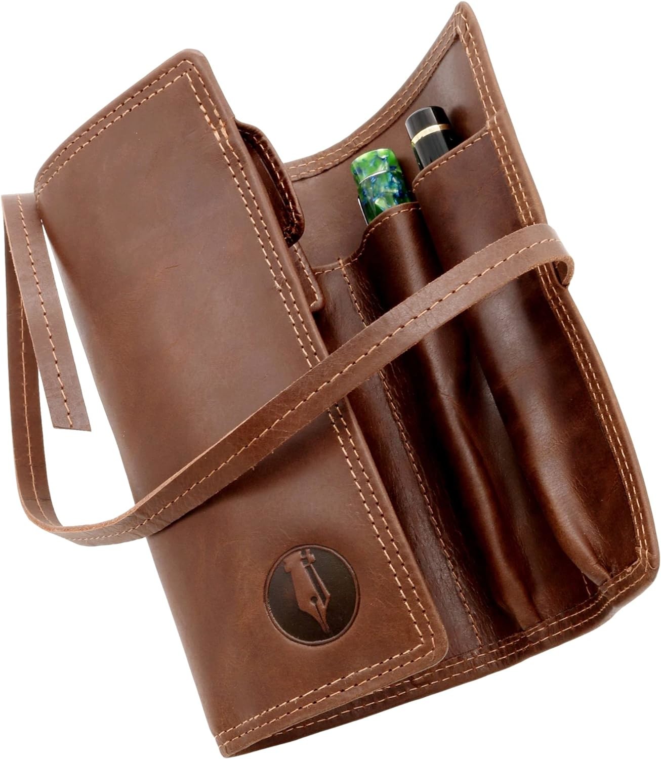 Fountain Pen Case Features Sturdy Strap, Fold-over Flap – Roll up Pouch Holds 6 Pens,