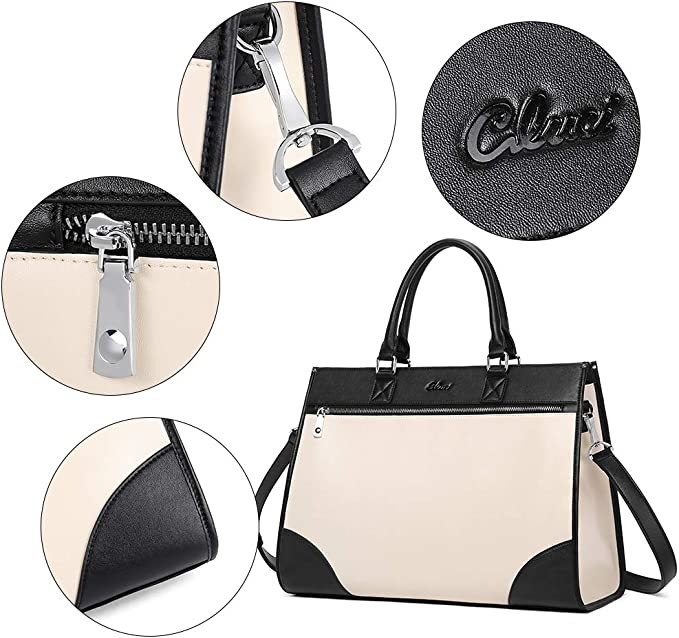 Beige Black Cluci Briefcase Large Capacity Shoulder Bag 15.6"