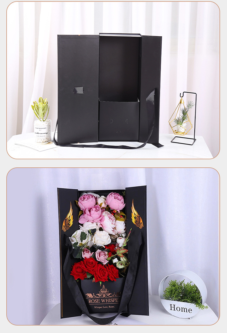Black Square Cardboard Foldable Luxury Flower Gift Box Flower Packaging Box Paper Flower Box