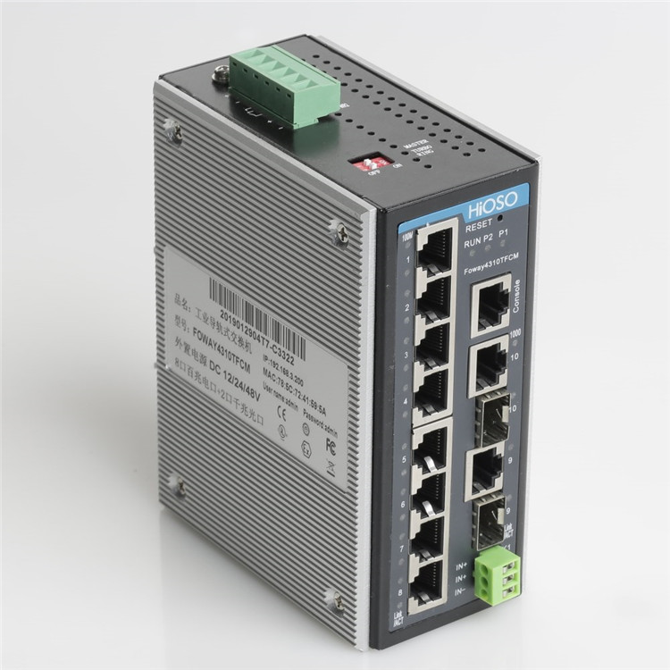 Reverse Connection Protection HiOSO IP30 Level Din Rail Ethernet Switch
