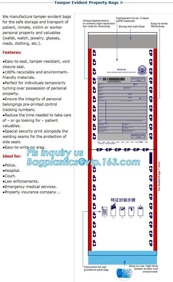 Security plastic bag with adhesive tape for cash, plastic money bag, Security Money Cash Bag For Airport/Bank and police