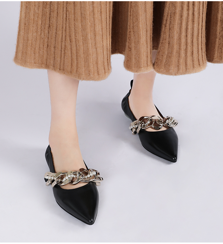 Personalized Process Chain Trim Office Lady Shoe Pointed Toe