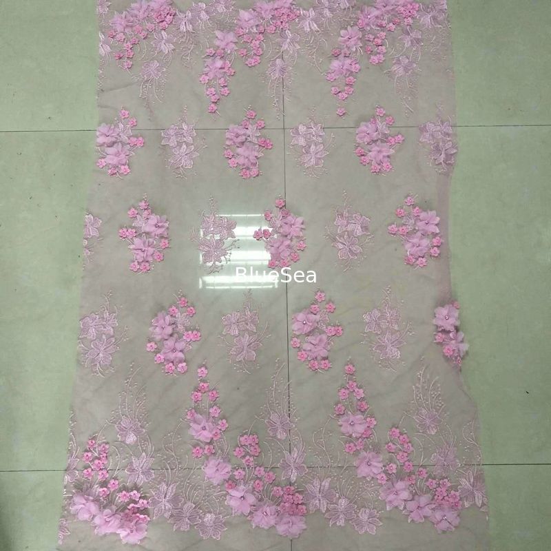 3D Flower Applique Embroidery Lace Fabric with bead and rhinestone