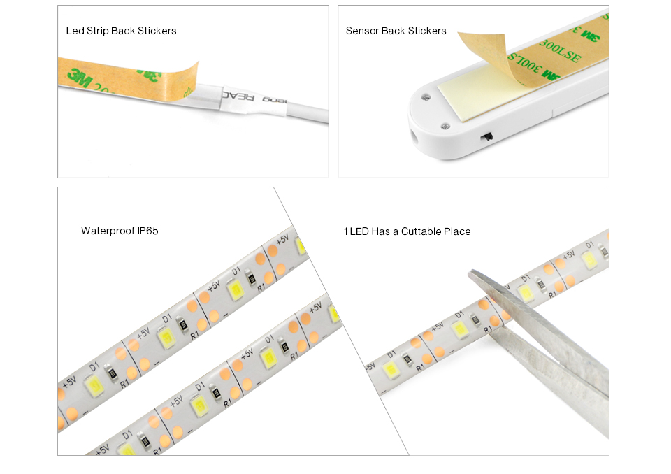 4100K Battery Motion Sensor LED Strip For Kitchen Under Cabinet