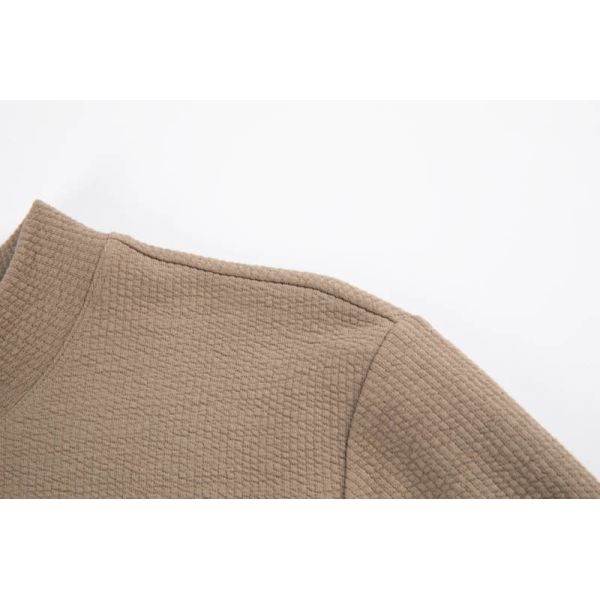 Textured Waffle Pattern 100% Cotton Long Sleeve Top in Earthy Beige for Casual and Work Wear