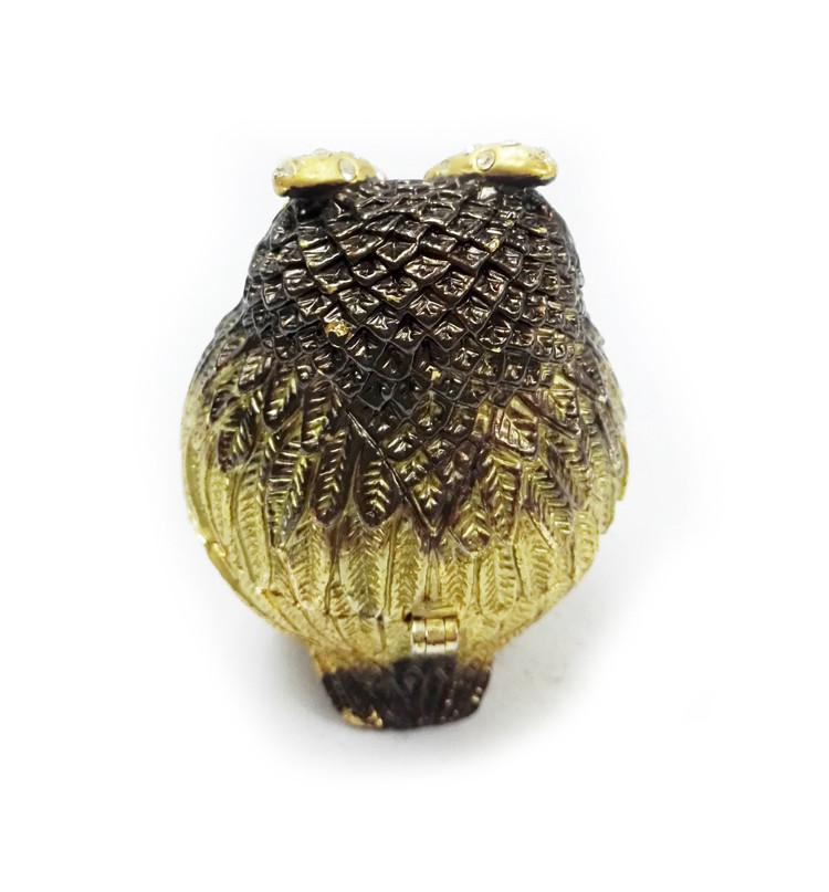 Alloy metal owl shape with rhinestone Mini Owl antique jewelry box