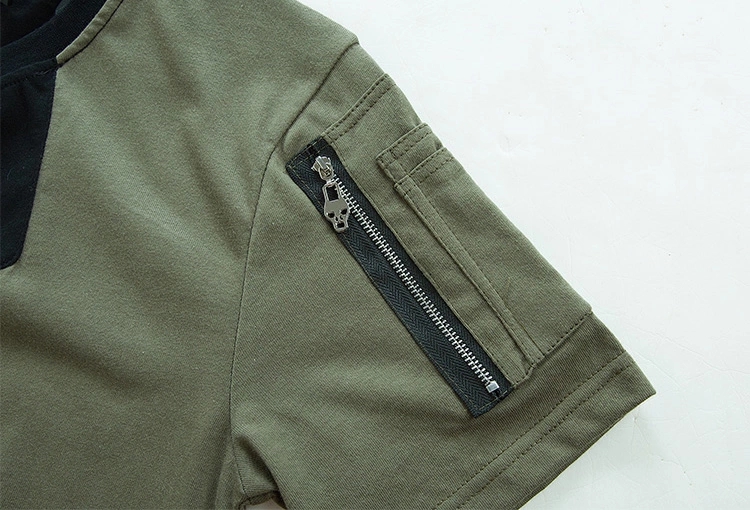 Army Green / Black Mens Trendy T Shirts Plain Dyed Technics With Hem Two Strap