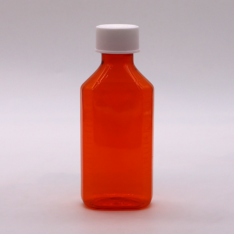 100cc PET Amber/Orange Maple Cough Syrup Oral Liquid Bottle with CRC Cap and Heat Seal