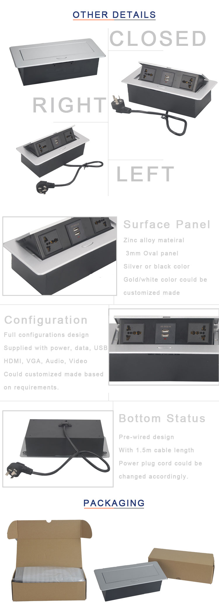 pop up electrical socket power strip socket outlet with smart plug for smart home used